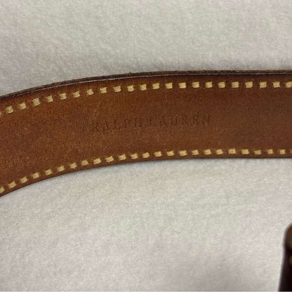 SOLD VTG Ralph Lauren Leather Belt sz S Brown Leather Embroidered Metal Plaque - Picture 9 of 14